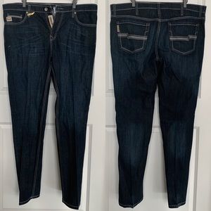 Cinch, dark wash jeans.